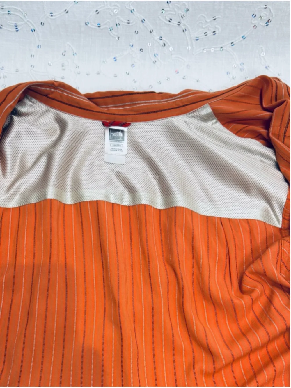 The North Face Button Up Shirt Mens XXL Orange Striped Hiking Travel Camp